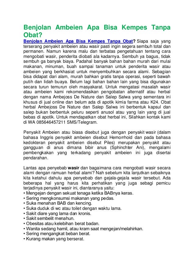 Benjolan Ambeien Apa Bisa Kempes Tanpa Obat