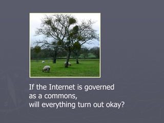 If the Internet is governed
as a commons,
will everything turn out okay?
 