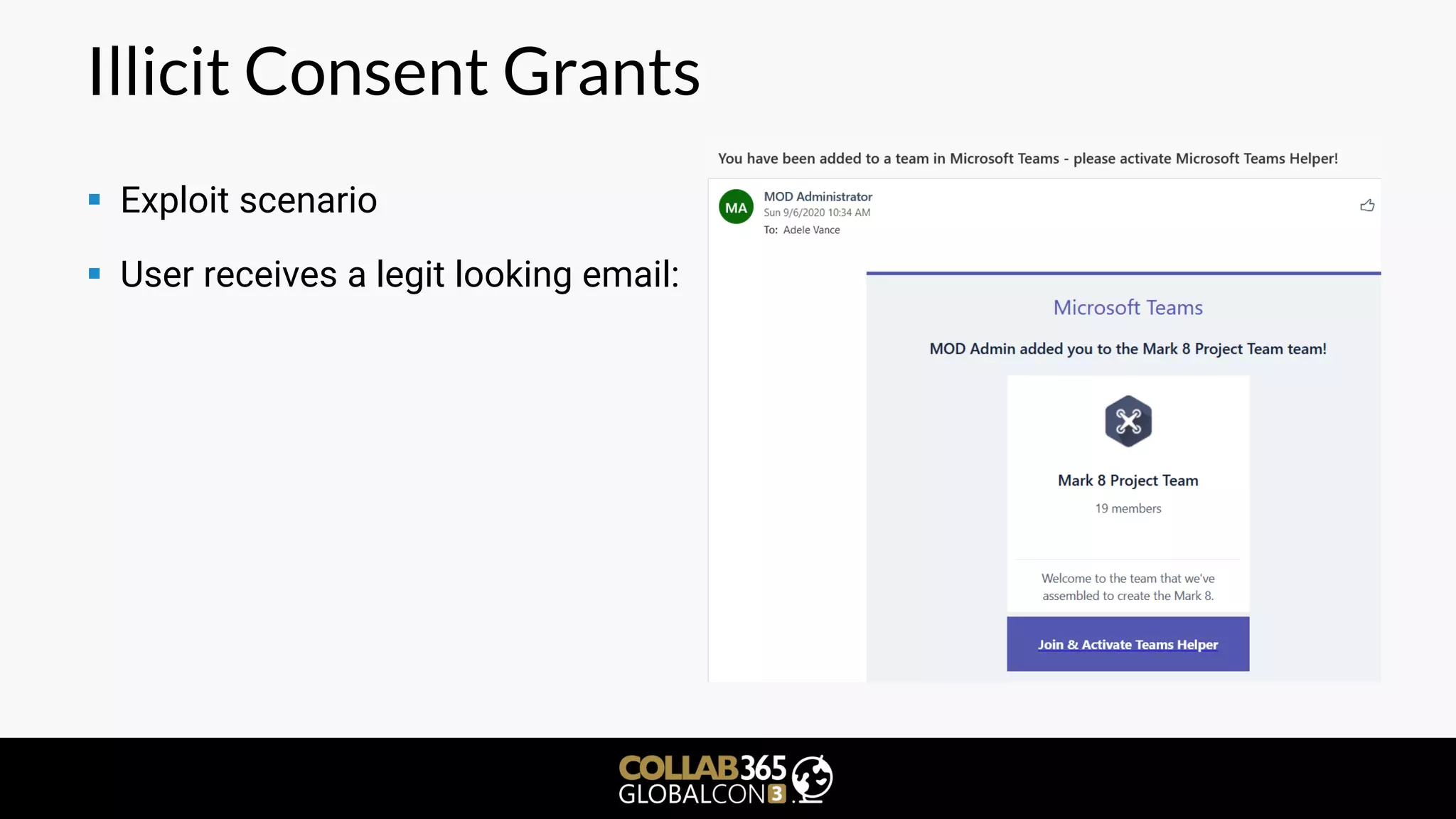 Illicit Consent Grants
▪ Exploit scenario
▪ User receives a legit looking email:
 