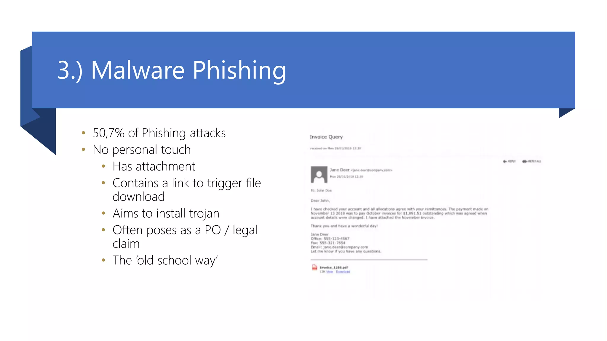 09. September 2020 | #TeamsCommunityDay | teamscommunityday.de | @TeamsDay
3.) Malware Phishing
• 50,7% of Phishing attacks
• No personal touch
• Has attachment
• Contains a link to trigger file
download
• Aims to install trojan
• Often poses as a PO / legal
claim
• The ‘old school way’
 