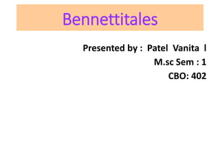 Bennettitales
Presented by : Patel Vanita l
M.sc Sem : 1
CBO: 402
 