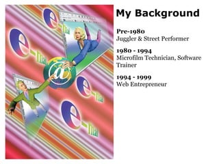 My Background
           Pre-1980
           Juggler & Street Performer
           1980 - 1994
           Microfilm Techni...