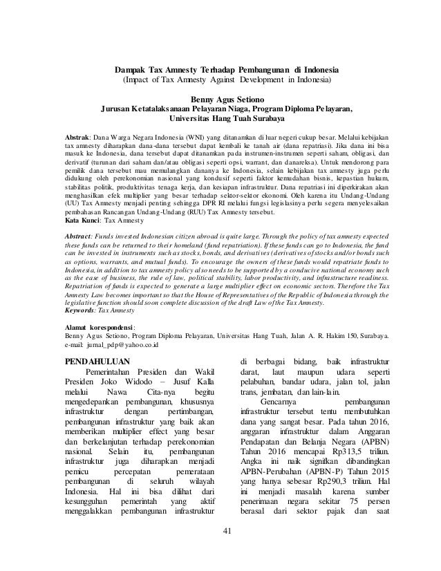 Dampak Tax Amnesty Terhadap Pembangunan Di Indonesia Dampak Tax Amnesty Terhadap Pembangunan Di Indonesia