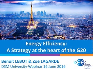 Energy Efficiency:
A Strategy at the heart of the G20
Benoit LEBOT & Zoe LAGARDE
DSM University Webinar 16 June 2016
 