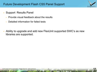 Future Development Flash CS5 Panel Support<br />Support  Results Panel<br />Provide visual feedback about the results<br /...