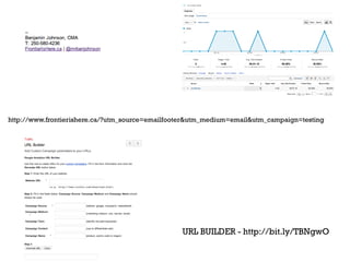 http://www.frontierishere.ca/?utm_source=emailfooter&utm_medium=email&utm_campaign=testing




                                                 URL BUILDER - http://bit.ly/TBNgwO
 