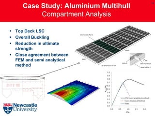 14
     Case Study: Aluminium Multihull
          Compartment Analysis

 Top Deck LSC
 Overall Buckling
 Reduction in ultimate
  strength
 Close agreement between
  FEM and semi analytical
  method
 