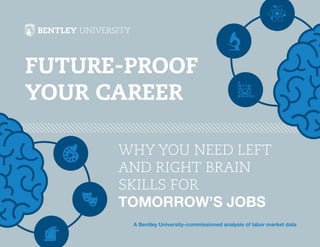 Future-Proof
Your Career
WHY YOU NEED LEFT
AND RIGHT BRAIN
SKILLS FOR
TOMORROW’S JOBS
A Bentley University-commissioned analysis of labor market data
 