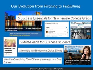 @ValerieFox | @AMA Hashtag 
@ValerieFox, Bentley University | #AMAHigherEd 
Our Evolution from Pitching to Publishing  
