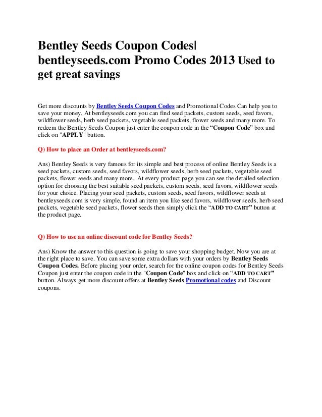 BentleySeeds Coupons Bentley Seeds Coupon Codes