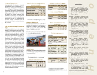 Localización de la pesquería                            Incidencia del recurso en el desembarque              Valor de las exportaciones ( MUS$) /2




                                                                                                                                                                                                                                                o
                                                                                                                                                                                                                     Bibliografía
                            La pesquería de este recurso se desarrolla                       artesanal nacional (t) /1
                            principalmente entre las regiones VIIª a Xª.
                                                                                                                                                                                                     Irarrazabal, A., C. Toledo, M. Nilo, G. Jerez, V.
                            Además, se conocen bancos no explotados                                                                                                                                       Pezo, N. Barahona, E. Lozada y V. Asencio,
                            en la IV Región (Pichidangui), esto ocurre
C O M E R C I A L




                                                                                                                                                                                                          1996. Caracterización Bioeconómica de las
                            básicamente por la falta de conocimientos en                                                                                                                                  Pesquerías de Huepo (Ensis macha) y
                            la técnica de extracción de buzos mariscadores                                                                   Precio promedio FOB (US$/t) /2                               Navajuela (Tagelus dombeii) en la X Re-
                            de la zona y por la falta de interés de la industria                                                                                                                          gión. Informe Final. IFOP-FIP 95-20. 48 pp +
                                                                                   (*) No incluye algas                                                                                                   Tablas y Figuras.
                            por adquirir este recurso. En la zona sur la
                            actividad en esta especie se concentra en
                                                                                                                                                                                                     Barahona, N., A. Olguín, C. Vicencio y V. Pezo,
                            forma importante en la VIII Región, donde se                                                                                                                                 2002. Investigación Situación Pesquerías
                            desembarca más del 90% de la producción                                                                                                                                      Bentónicas 2001. IFOP. Informe final. 108 pp. +




                                                                                                                                                                                                                                                p
                            nacional, siendo el principal centro de                Administración de la pesquería                                                                                        Tablas y Figuras.
                            desembarque la Caleta de Tubul (Barahona
                            et. al., 2003).                                        Medidas de administración                                                                                         Barahona, N., A. Olguín, C. Vicencio, V. Pezo, Z.
I M P O R T A N C I A




                                                                                                                                           Número de exportadores por línea                              Young, M. Nilo, E. Palta, M. Ortego, H. Miran-
                                                                                   En régimen de libertad de pesca desde el 01 de                 de elaboración /2                                      da, P. Gálvez, C. Romero y C. Toledo, 2003.
                                                                                   enero del 2003 hasta la fecha. Anteriormente se                                                                       Investigación Situación Pesquerías Bentónicas
                            Flota, pescadores artesanales y sistemas de            encontraba en régimen de Plena Explotación,                                                                           2002. IFOP. Informe Final. 138 pp. + Tablas,
                            pesca                                                  medida que abarcó entre el 01 de enero de 1998                                                                        Figuras y Anexos.
                            La flota que explota el recurso esta compuesta         hasta el 31 de diciembre del 2002.
                            de botes y lanchas menores de 15 m de eslora                                                                                                                             Jaramillo, E., E. Clasing, G. Jerez y H. Contreras.
                            y su número se estima cercana a las 1.200              Presenta un período de veda comprendido entre                                                                         1998. Estudio Biológico Pesquero de los recur-
                            embarcaciones, las cuales pueden ser propul-                                                                                                                                 sos: Almeja taquilla (Mulinia sp.), Navajuela
                                                                                   el 15 de octubre al 30 de noviembre.                        Principales exportadores /2 /3
                                                                                                                                                                                                         (Tagelus dombeii) y Huepo (Ensis macha)
                            sados por motor interno o fuera de borda. Los




                                                                                                                                                                                                                                                e
                                                                                                                                                                                                         en la VIII y X Regiones. Informe Final. IFOP –
                            buzos mariscadores inscritos en Sernapesca                                                               Congelados
                                                                                                                                                                                                         FIP 96-46. 89 pp.
                            para la extracción de huepo son 10.000 aproxi-
                            madamente, de los cuales el 69% se concen-
D E




                                                                                                                                                                                                     Lepe, I., O. Aracena, A. Carmona, A. Espinoza, L.
                            tra en la X Región. El sistema de pesca utiliza-                                                                                                                             Fuentes, J. Sanchez y A. Cerda, 1997. Ca-
                            do es el buceo semi-autónomo. Para operar                                                                                                                                    racterización Bioeconómica de las Pesquerías
                            con este sistema las embarcaciones están                                                                                                                                     del Huepo (Ensis macha) y navajuela
B E N T O N I C A S




                                                                                                                                                                                                         (Tagelus dombeii) en la VIII Región. Informe
                            equipadas con compresor y equipo de buceo                                                                Conserva                                                            Final Proyecto FIP N°95-27. 87 pp + Tablas y
                            tipo “hooka”. Para la recolección del molusco,                                                               Principales países importadores /2                              Figuras.
                            el buzo se asiste de dos herramientas: tena-
                            zas y ganchos, con las tenazas se captura el                                                                                                                             Lotina, R., 1973. Los Mariscos. Imprenta Gráfica
                            animal desde uno de los sifones (única parte           Áreas de Manejo                                                                                                        Loroño, Bilbao, España 112 pp + láminas a




                                                                                                                                                                                                                                                u
                            visible cuando el molusco está enterrado). La          Hasta el año 2003 no se registran antecedentes                                                                         color.
                            maniobra debe ser rápida y certera, debido a           de áreas de manejo que tengan inscrita a huepo                                                                    Olave S., P. Cárcamo, M. Díaz y E. Pacheco,
                            la rapidez con que el huepo tiende a ocultar           como recurso objetivo.                                                                                                1999. Cultivo larvario y postlarvario del huepo
                            este órgano en el fondo arenoso donde se en-                                                                                                                                 (Ensis macha). XIX Congreso Ciencias del
                            cuentra enterrado. La habilidad del buzo es                                                                                                                                  Mar. Libro Resumen: 155
                            importante en esta pesquería debido a que si
E S P E C I E S




                                                                                        Procesamiento y mercado
                            no lo sabe asir bien, sucede que el animal se                                                                                                                            Reid, D y C. Osorio, 2000. The shallow-water marine
                            esconde o bien quedar en la tenaza solo res-                                                                                                                                 Mollusca of the Estero Elefantes and Laguna
                                                                                          Utilización del desembarque (t) /1                                                                             San Rafael, southern Chile. Bull. Nat. Mus.
                            tos del sifón, lo cual incrementa el impacto de
                                                                                                                                                                                                         Lond. (Zool.) 66 (2): 109-146.
                            la actividad extractiva sobre la población. El
                            problema de usar esta herramienta es que no                                                                                                                              Reyes, A., N. Barahona, A. Carmona, C. Rojas,
                            se discrimina respecto del tamaño del indivi-                                                                                                                               E. Arias, V. Pezo, V. Asencio y E. Lozada,




                                                                                                                                                                                                                                                H
                            duo capturado. En el caso del gancho éste es                                                                                                                                1995. Diagnóstico de las Principales Pesque-
                            utilizado removiento el sustrato.                                                                                                                                           rías Nacionales Bentónicas, III, IV y X Región.
                                                                                                                                     /1 Elaborado a partir de información de Sernapesca                 IFOP. Informe Final. 96 pp + Tablas y Figuras.
                                                                                                                                     /2 Elaborado a partir de información de Aduanas
                                                                                                                                     /3 La importancia de los exportadores se obtuvo en base a las
                                                                                                                                        toneladas exportadas                                         Sernapesca. Anuarios Estadísticos de Pesca.
                        8
 