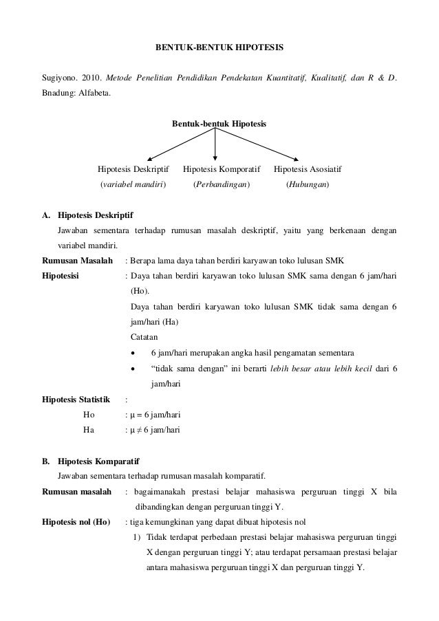 Bentuk Bentuk Hipotesis