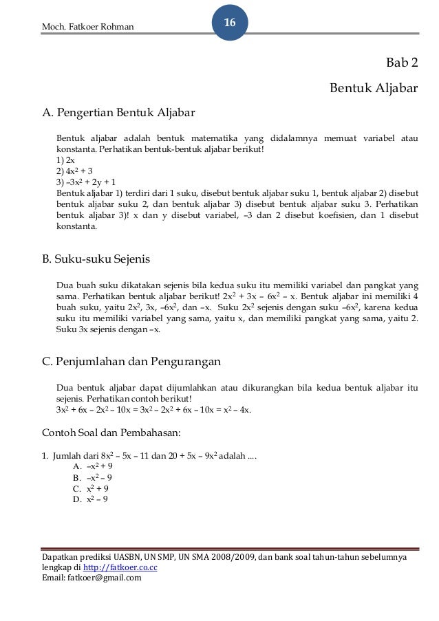 Contoh Kumpulan Soal Matematika 20 Soal Dan Jawaban ...