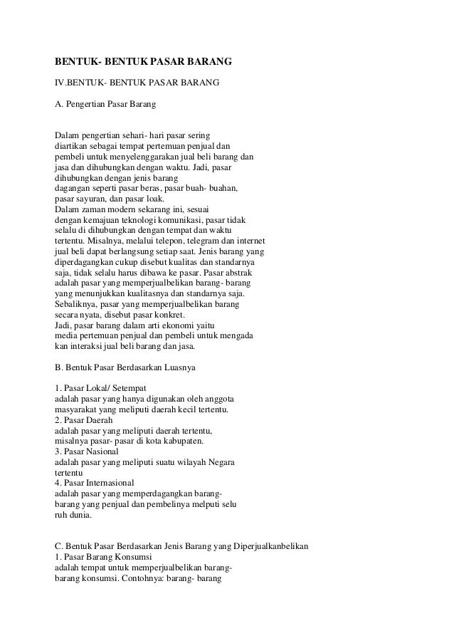 Bentuk Pasar Barang Bentuk Pasar Barang
