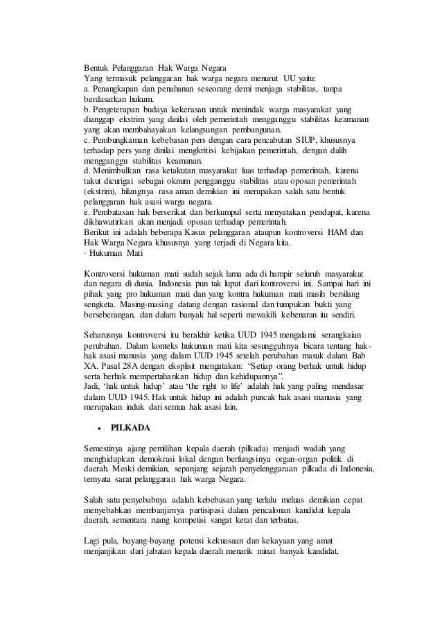 Bentuk Pelanggaran Hak Warga Negara