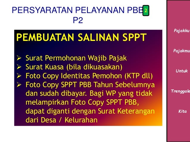 2 1 sertifikat pbb PBB jenis P2 dan pelayanan Bentuk syarat / pelayanan