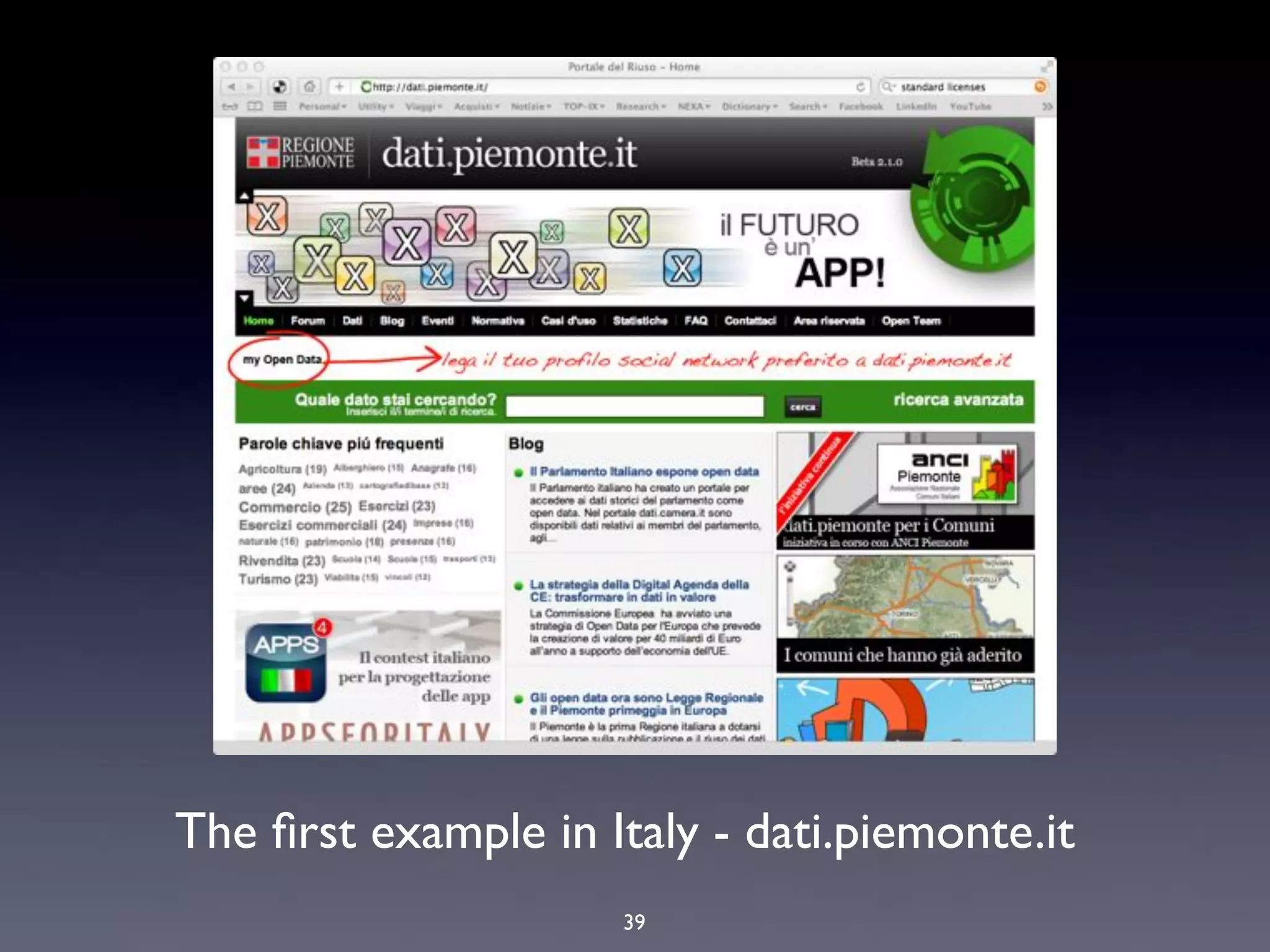 The ﬁrst example in Italy - dati.piemonte.it
                     39
 