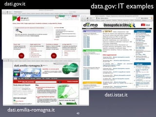 dati.gov.it
                               data.gov: IT examples




                                   dati.istat.it

 dati.emilia-romagna.it   40
 