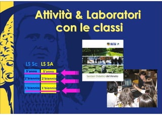 Attività & Laboratori
          con le classi


LS Sc LS SA
5°anno
 °        5°anno
           °

2°biennio 2°biennio
 °         °


1°biennio 1°biennio
 °         °
 