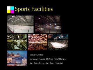 Sports Facilities




      Major Arenas
      Joe Louis Arena, Detroit (Red Wings)
      San Jose Arena, San Jose (Sharks)
 