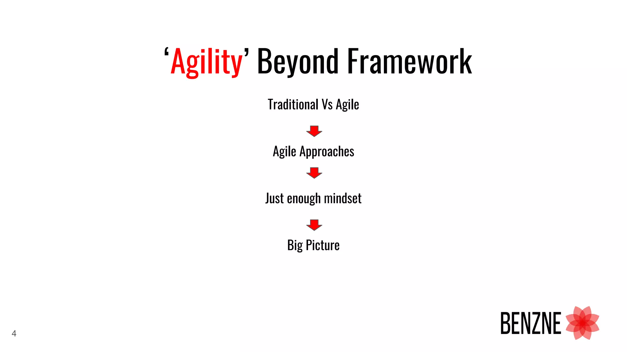 ‘Agility’ Beyond Framework
Traditional Vs Agile
Agile Approaches
Just enough mindset
Big Picture
4
 