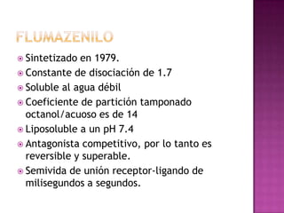  Sintetizado en 1979.
 Constante de disociación de 1.7
 Soluble al agua débil
 Coeficiente de partición tamponado
  octanol/acuoso es de 14
 Liposoluble a un pH 7.4
 Antagonista competitivo, por lo tanto es
  reversible y superable.
 Semivida de unión receptor-ligando de
  milisegundos a segundos.
 
