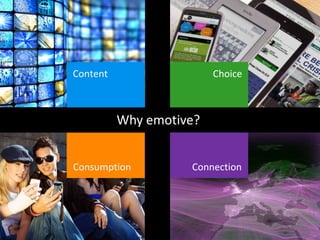 Content
Consumption Connection
Choice
Why emotive?
 