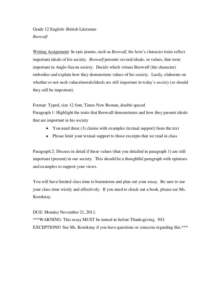 Essay on beowulf