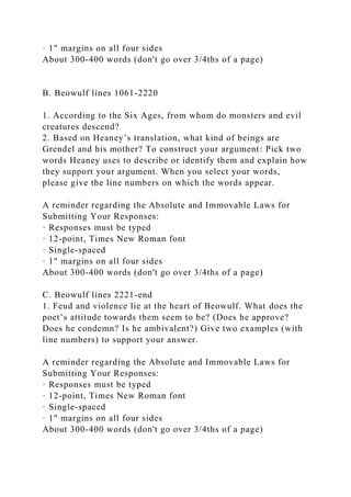 BEOWULF READING GUIDE AND COMPREHENSION QUESTIONS PART ONE .docx