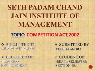 SETH PADAM CHAND
JAIN INSTITUTE OF
MANAGEMENT
 