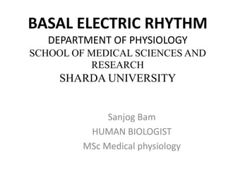 BASAL ELECTRIC RHYTHM
DEPARTMENT OF PHYSIOLOGY
SCHOOL OF MEDICAL SCIENCES AND
RESEARCH
SHARDA UNIVERSITY
Sanjog Bam
HUMAN BIOLOGIST
MSc Medical physiology
 