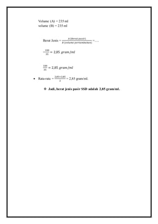 Laporan Praktikum Bahan Bangunan 1 "Pengujian BERAT JENIS PASIR" | PDF