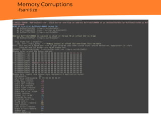 Memory Corruptions
-fsanitize
 