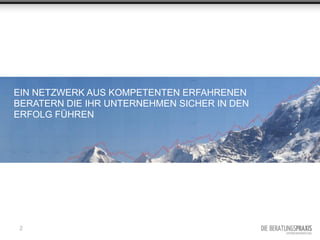 EIN NETZWERK AUS KOMPETENTEN ERFAHRENEN
BERATERN DIE IHR UNTERNEHMEN SICHER IN DEN
ERFOLG FÜHREN




 2
 
