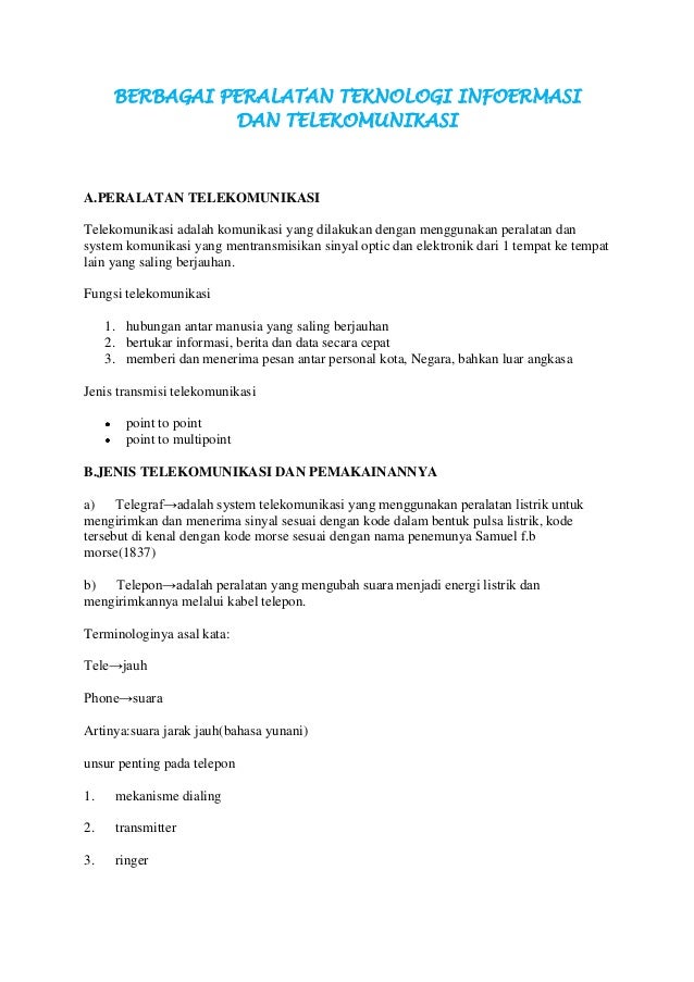 Berbagai Peralatan Teknologi Informasi Dan Komunikasi Berbagai Peralatan Teknologi Informasi Dan Komunikasi