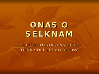 ONAS O SELKNAM EL PUEBLO INDIGENA DE LA TIERRA DEL FUEGO DE LOS   