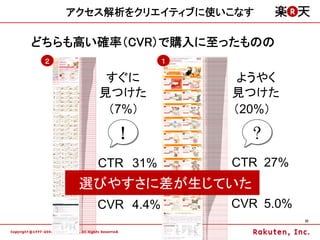 アクセス解析をクリエイティブに使いこなす

どちらも高い確率（CVR）で購入に至ったものの
        0%   100.0%   ||||||||||||||||||||||||||||||||||||||||||||||||||||||||| |||||||||||||||||||||||||||||||||||||||||||
                                                                                                                                               0%   100.0%   ||||||||||||||||||||||||||||||||||||||||||||||||||||||||||||||||||||||||||||||||||||||||||||||||||||




 ２                                                                                                                                       １
        0%   100.0%   ||||||||||||||||||||||||||||||||||||||||||||||||||||||||| |||||||||||||||||||||||||||||||||||||||||||
        1%   100.0%   ||||||||||||||||||||||||||||||||||||||||||||||||||||||||||||||||||||||||||||||||||||||||||||||||||||                     0%   100.0%   ||||||||||||||||||||||||||||||||||||||||||||||||||||||||||||||||||||||||||||||||||||||||||||||||||||
        1%   100.0%   ||||||||||||||||||||||||||||||||||||||||||||||||||||||||| |||||||||||||||||||||||||||||||||||||||||||
        1%   100.0%   ||||||||||||||||||||||||||||||||||||||||||||||||||||||||| |||||||||||||||||||||||||||||||||||||||||||
                                                                                                                                               1%   100.0%   ||||||||||||||||||||||||||||||||||||||||||||||||||||||||||||||||||||||||||||||||||||||||||||||||||||
        2%    99.7%   |||||||||||||||||||||||||||||||||||||||||||||||||||||||||||||||||||||||||||||||||||||||||||||||||||                      1%   100.0%   ||||||||||||||||||||||||||||||||||||||||||||||||||||||||||||||||||||||||||||||||||||||||||||||||||||
        2%    99.7%   |||||||||||||||||||||||||||||||||||||||||||||||||||||||||||||||||||||||||||||||||||||||||||||||||||
        2%    99.7%   |||||||||||||||||||||||||||||||||||||||||||||||||||||||||||||||||||||||||||||||||||||||||||||||||||
                                                                                                                                               2%   100.0%   ||||||||||||||||||||||||||||||||||||||||||||||||||||||||||||||||||||||||||||||||||||||||||||||||||||
        3%    97.1%   |||||||||||||||||||||||||||||||||||||||||||||||||||||||||||||||||||||||||||||||||||||||||||||||||                        2%   100.0%   ||||||||||||||||||||||||||||||||||||||||||||||||||||||||||||||||||||||||||||||||||||||||||||||||||||
        3%    97.1%   |||||||||||||||||||||||||||||||||||||||||||||||||||||||||||||||||||||||||||||||||||||||||||||||||
        3%    97.1%   |||||||||||||||||||||||||||||||||||||||||||||||||||||||||||||||||||||||||||||||||||||||||||||||||
                                                                                                                                               3%    99.7%   |||||||||||||||||||||||||||||||||||||||||||||||||||||||||||||||||||||||||||||||||||||||||||||||||||
        4%    94.2%   ||||||||||||||||||||||||||||||||||||||||||||||||||||||||||||||||||||||||||||||||||||||||||||||                           3%    99.7%   |||||||||||||||||||||||||||||||||||||||||||||||||||||||||||||||||||||||||||||||||||||||||||||||||||
        4%    94.2%   ||||||||||||||||||||||||||||||||||||||||||||||||||||||||||||||||||||||||||||||||||||||||||||||                           4%    99.2%   |||||||||||||||||||||||||||||||||||||||||||||||||||||||||||||||||||||||||||||||||||||||||||||||||||
        4%    94.2%   ||||||||||||||||||||||||||||||||||||||||||||||||||||||||||||||||||||||||||||||||||||||||||||||
        5%    92.7%   ||||||||||||||||||||||||||||||||||||||||||||||||||||||||||||||||||||||||||||||||||||||||||||                             4%    99.2%   |||||||||||||||||||||||||||||||||||||||||||||||||||||||||||||||||||||||||||||||||||||||||||||||||||
        5%    92.7%   ||||||||||||||||||||||||||||||||||||||||||||||||||||||||||||||||||||||||||||||||||||||||||||                             5%    98.7%   ||||||||||||||||||||||||||||||||||||||||||||||||||||||||||||||||||||||||||||||||||||||||||||||||||
        5%    92.7%   ||||||||||||||||||||||||||||||||||||||||||||||||||||||||||||||||||||||||||||||||||||||||||||
        6%    85.6%   |||||||||||||||||||||||||||||||||||||||||||||||||||||||||||||||||||||||||||||||||||||                                    5%    98.7%   ||||||||||||||||||||||||||||||||||||||||||||||||||||||||||||||||||||||||||||||||||||||||||||||||||
        6%    85.6%   |||||||||||||||||||||||||||||||||||||||||||||||||||||||||||||||||||||||||||||||||||||                                    6%    98.2%   ||||||||||||||||||||||||||||||||||||||||||||||||||||||||||||||||||||||||||||||||||||||||||||||||||
        6%    85.6%   |||||||||||||||||||||||||||||||||||||||||||||||||||||||||||||||||||||||||||||||||||||
        7%    83.2%   |||||||||||||||||||||||||||||||||||||||||||||||||||||||||||||||||||||||||||||||||||                                      6%    98.2%   ||||||||||||||||||||||||||||||||||||||||||||||||||||||||||||||||||||||||||||||||||||||||||||||||||
        7%    83.2%   |||||||||||||||||||||||||||||||||||||||||||||||||||||||||||||||||||||||||||||||||||                                      7%    97.4%   |||||||||||||||||||||||||||||||||||||||||||||||||||||||||||||||||||||||||||||||||||||||||||||||||
        8%    81.9%   |||||||||||||||||||||||||||||||||||||||||||||||||||||||||||||||||||||||||||||||||
                                                                                                                                               7%    97.4%   |||||||||||||||||||||||||||||||||||||||||||||||||||||||||||||||||||||||||||||||||||||||||||||||||




                                                                                                                               すぐに                                                                                                                                  ようやく
        8%    81.9%   |||||||||||||||||||||||||||||||||||||||||||||||||||||||||||||||||||||||||||||||||
        8%    81.9%   |||||||||||||||||||||||||||||||||||||||||||||||||||||||||||||||||||||||||||||||||                                        8%    96.7%   ||||||||||||||||||||||||||||||||||||||||||||||||||||||||||||||||||||||||||||||||||||||||||||||||
        9%    80.8%   ||||||||||||||||||||||||||||||||||||||||||||||||||||||||||||||||||||||||||||||||
        9%    80.8%   ||||||||||||||||||||||||||||||||||||||||||||||||||||||||||||||||||||||||||||||||                                         8%    96.7%   ||||||||||||||||||||||||||||||||||||||||||||||||||||||||||||||||||||||||||||||||||||||||||||||||
        9%    80.8%   ||||||||||||||||||||||||||||||||||||||||||||||||||||||||||||||||||||||||||||||||                                         9%    95.7%   |||||||||||||||||||||||||||||||||||||||||||||||||||||||||||||||||||||||||||||||||||||||||||||||
       10%    80.4%   ||||||||||||||||||||||||||||||||||||||||||||||||||||||||||||||||||||||||||||||||
       10%    80.4%   ||||||||||||||||||||||||||||||||||||||||||||||||||||||||||||||||||||||||||||||||                                         9%    95.7%   |||||||||||||||||||||||||||||||||||||||||||||||||||||||||||||||||||||||||||||||||||||||||||||||
       10%    80.4%   ||||||||||||||||||||||||||||||||||||||||||||||||||||||||||||||||||||||||||||||||                                        10%    94.1%   ||||||||||||||||||||||||||||||||||||||||||||||||||||||||||||||||||||||||||||||||||||||||||||||
       11%    79.8%   |||||||||||||||||||||||||||||||||||||||||||||||||||||||||||||||||||||||||||||||
       11%    79.8%   |||||||||||||||||||||||||||||||||||||||||||||||||||||||||||||||||||||||||||||||
                                                                                                                                              10%    94.1%   ||||||||||||||||||||||||||||||||||||||||||||||||||||||||||||||||||||||||||||||||||||||||||||||
       11%    79.8%   |||||||||||||||||||||||||||||||||||||||||||||||||||||||||||||||||||||||||||||||                                         11%    92.8%   ||||||||||||||||||||||||||||||||||||||||||||||||||||||||||||||||||||||||||||||||||||||||||||
       12%    78.7%   ||||||||||||||||||||||||||||||||||||||||||||||||||||||||||||||||||||||||||||||
       12%    78.7%   ||||||||||||||||||||||||||||||||||||||||||||||||||||||||||||||||||||||||||||||
                                                                                                                                              11%    92.8%   ||||||||||||||||||||||||||||||||||||||||||||||||||||||||||||||||||||||||||||||||||||||||||||
       12%    78.7%   ||||||||||||||||||||||||||||||||||||||||||||||||||||||||||||||||||||||||||||||                                          12%    91.8%   |||||||||||||||||||||||||||||||||||||||||||||||||||||||||||||||||||||||||||||||||||||||||||
       13%    77.7%   |||||||||||||||||||||||||||||||||||||||||||||||||||||||||||||||||||||||||||||
       13%    77.7%   |||||||||||||||||||||||||||||||||||||||||||||||||||||||||||||||||||||||||||||
                                                                                                                                              12%    91.8%   |||||||||||||||||||||||||||||||||||||||||||||||||||||||||||||||||||||||||||||||||||||||||||
       13%    77.7%   |||||||||||||||||||||||||||||||||||||||||||||||||||||||||||||||||||||||||||||                                           13%    91.2%   |||||||||||||||||||||||||||||||||||||||||||||||||||||||||||||||||||||||||||||||||||||||||||
       14%    76.7%   ||||||||||||||||||||||||||||||||||||||||||||||||||||||||||||||||||||||||||||                                            13%    91.2%   |||||||||||||||||||||||||||||||||||||||||||||||||||||||||||||||||||||||||||||||||||||||||||
       14%    76.7%   ||||||||||||||||||||||||||||||||||||||||||||||||||||||||||||||||||||||||||||
       14%    76.7%   ||||||||||||||||||||||||||||||||||||||||||||||||||||||||||||||||||||||||||||                                            14%    90.3%   ||||||||||||||||||||||||||||||||||||||||||||||||||||||||||||||||||||||||||||||||||||||||||
       15%    74.6%   ||||||||||||||||||||||||||||||||||||||||||||||||||||||||||||||||||||||||||                                              14%    90.3%   ||||||||||||||||||||||||||||||||||||||||||||||||||||||||||||||||||||||||||||||||||||||||||
       15%    74.6%   ||||||||||||||||||||||||||||||||||||||||||||||||||||||||||||||||||||||||||
       15%    74.6%   ||||||||||||||||||||||||||||||||||||||||||||||||||||||||||||||||||||||||||                                              15%    89.8%   |||||||||||||||||||||||||||||||||||||||||||||||||||||||||||||||||||||||||||||||||||||||||
       16%    71.6%   |||||||||||||||||||||||||||||||||||||||||||||||||||||||||||||||||||||||                                                 15%    89.8%   |||||||||||||||||||||||||||||||||||||||||||||||||||||||||||||||||||||||||||||||||||||||||
       16%    71.6%   |||||||||||||||||||||||||||||||||||||||||||||||||||||||||||||||||||||||
                                                                                                                                              16%    89.3%   |||||||||||||||||||||||||||||||||||||||||||||||||||||||||||||||||||||||||||||||||||||||||




                                                                                                                              見つけた                                                                                                                                  見つけた
       16%    71.6%   |||||||||||||||||||||||||||||||||||||||||||||||||||||||||||||||||||||||
       17%    68.1%   ||||||||||||||||||||||||||||||||||||||||||||||||||||||||||||||||||||                                                    16%    89.3%   |||||||||||||||||||||||||||||||||||||||||||||||||||||||||||||||||||||||||||||||||||||||||
       17%    68.1%   ||||||||||||||||||||||||||||||||||||||||||||||||||||||||||||||||||||
       17%    68.1%   ||||||||||||||||||||||||||||||||||||||||||||||||||||||||||||||||||||                                                    17%    88.8%   ||||||||||||||||||||||||||||||||||||||||||||||||||||||||||||||||||||||||||||||||||||||||
       18%    65.4%   |||||||||||||||||||||||||||||||||||||||||||||||||||||||||||||||||                                                       17%    88.8%   ||||||||||||||||||||||||||||||||||||||||||||||||||||||||||||||||||||||||||||||||||||||||
       18%    65.4%   |||||||||||||||||||||||||||||||||||||||||||||||||||||||||||||||||
       18%    65.4%   |||||||||||||||||||||||||||||||||||||||||||||||||||||||||||||||||                                                       17%    88.8%   ||||||||||||||||||||||||||||||||||||||||||||||||||||||||||||||||||||||||||||||||||||||||
       19%    62.2%   ||||||||||||||||||||||||||||||||||||||||||||||||||||||||||||||                                                          18%    88.0%   ||||||||||||||||||||||||||||||||||||||||||||||||||||||||||||||||||||||||||||||||||||||||
       19%    62.2%   ||||||||||||||||||||||||||||||||||||||||||||||||||||||||||||||
       19%    62.2%   ||||||||||||||||||||||||||||||||||||||||||||||||||||||||||||||                                                          18%    88.0%   ||||||||||||||||||||||||||||||||||||||||||||||||||||||||||||||||||||||||||||||||||||||||
       20%    59.3%   |||||||||||||||||||||||||||||||||||||||||||||||||||||||||||                                                             19%    87.1%   |||||||||||||||||||||||||||||||||||||||||||||||||||||||||||||||||||||||||||||||||||||||
       20%    59.3%   |||||||||||||||||||||||||||||||||||||||||||||||||||||||||||
       20%    59.3%   |||||||||||||||||||||||||||||||||||||||||||||||||||||||||||
                                                                                                                                              19%    87.1%   |||||||||||||||||||||||||||||||||||||||||||||||||||||||||||||||||||||||||||||||||||||||
       21%    56.1%   ||||||||||||||||||||||||||||||||||||||||||||||||||||||||                                                                20%    86.6%   ||||||||||||||||||||||||||||||||||||||||||||||||||||||||||||||||||||||||||||||||||||||
       21%    56.1%   ||||||||||||||||||||||||||||||||||||||||||||||||||||||||
       22%    55.3%   |||||||||||||||||||||||||||||||||||||||||||||||||||||||
                                                                                                                                              20%    86.6%   ||||||||||||||||||||||||||||||||||||||||||||||||||||||||||||||||||||||||||||||||||||||
       22%    55.3%   |||||||||||||||||||||||||||||||||||||||||||||||||||||||                                                                 21%    86.3%   ||||||||||||||||||||||||||||||||||||||||||||||||||||||||||||||||||||||||||||||||||||||
       22%    55.3%   |||||||||||||||||||||||||||||||||||||||||||||||||||||||
       23%    53.6%   |||||||||||||||||||||||||||||||||||||||||||||||||||||
                                                                                                                                              21%    86.3%   ||||||||||||||||||||||||||||||||||||||||||||||||||||||||||||||||||||||||||||||||||||||
       23%    53.6%   |||||||||||||||||||||||||||||||||||||||||||||||||||||                                                                   22%    85.9%   |||||||||||||||||||||||||||||||||||||||||||||||||||||||||||||||||||||||||||||||||||||
       23%    53.6%   |||||||||||||||||||||||||||||||||||||||||||||||||||||                                                                   22%    85.9%   |||||||||||||||||||||||||||||||||||||||||||||||||||||||||||||||||||||||||||||||||||||
       24%    50.8%   ||||||||||||||||||||||||||||||||||||||||||||||||||
       24%    50.8%   ||||||||||||||||||||||||||||||||||||||||||||||||||                                                                      23%    85.6%   |||||||||||||||||||||||||||||||||||||||||||||||||||||||||||||||||||||||||||||||||||||
       24%    50.8%   ||||||||||||||||||||||||||||||||||||||||||||||||||                                                                      23%    85.6%   |||||||||||||||||||||||||||||||||||||||||||||||||||||||||||||||||||||||||||||||||||||
       25%    48.4%   ||||||||||||||||||||||||||||||||||||||||||||||||
       25%    48.4%   ||||||||||||||||||||||||||||||||||||||||||||||||                                                                        24%    85.1%   |||||||||||||||||||||||||||||||||||||||||||||||||||||||||||||||||||||||||||||||||||||
       25%    48.4%   ||||||||||||||||||||||||||||||||||||||||||||||||                                                                        24%    85.1%   |||||||||||||||||||||||||||||||||||||||||||||||||||||||||||||||||||||||||||||||||||||
       26%    47.1%   |||||||||||||||||||||||||||||||||||||||||||||||




                                                                                                                               （7%）                                                                                                                                 （20%）
       26%    47.1%   |||||||||||||||||||||||||||||||||||||||||||||||                                                                         25%    84.3%   ||||||||||||||||||||||||||||||||||||||||||||||||||||||||||||||||||||||||||||||||||||
       26%    47.1%   |||||||||||||||||||||||||||||||||||||||||||||||                                                                         25%    84.3%   ||||||||||||||||||||||||||||||||||||||||||||||||||||||||||||||||||||||||||||||||||||
       27%    46.5%   ||||||||||||||||||||||||||||||||||||||||||||||
       27%    46.5%   ||||||||||||||||||||||||||||||||||||||||||||||                                                                          26%    83.7%   |||||||||||||||||||||||||||||||||||||||||||||||||||||||||||||||||||||||||||||||||||
       27%    46.5%   ||||||||||||||||||||||||||||||||||||||||||||||                                                                          26%    83.7%   |||||||||||||||||||||||||||||||||||||||||||||||||||||||||||||||||||||||||||||||||||
       28%    45.6%   |||||||||||||||||||||||||||||||||||||||||||||
       28%    45.6%   |||||||||||||||||||||||||||||||||||||||||||||                                                                           27%    83.0%   ||||||||||||||||||||||||||||||||||||||||||||||||||||||||||||||||||||||||||||||||||
       28%    45.6%   |||||||||||||||||||||||||||||||||||||||||||||                                                                           27%    83.0%   ||||||||||||||||||||||||||||||||||||||||||||||||||||||||||||||||||||||||||||||||||
       29%    45.2%   |||||||||||||||||||||||||||||||||||||||||||||
       29%    45.2%   |||||||||||||||||||||||||||||||||||||||||||||                                                                           28%    82.2%   ||||||||||||||||||||||||||||||||||||||||||||||||||||||||||||||||||||||||||||||||||
       29%    45.2%   |||||||||||||||||||||||||||||||||||||||||||||                                                                           28%    82.2%   ||||||||||||||||||||||||||||||||||||||||||||||||||||||||||||||||||||||||||||||||||
       30%    44.9%   ||||||||||||||||||||||||||||||||||||||||||||
       30%    44.9%   ||||||||||||||||||||||||||||||||||||||||||||
                                                                                                                                              29%    81.8%   |||||||||||||||||||||||||||||||||||||||||||||||||||||||||||||||||||||||||||||||||
       30%    44.9%   ||||||||||||||||||||||||||||||||||||||||||||                                                                            29%    81.8%   |||||||||||||||||||||||||||||||||||||||||||||||||||||||||||||||||||||||||||||||||
       31%    43.7%   |||||||||||||||||||||||||||||||||||||||||||
       31%    43.7%   |||||||||||||||||||||||||||||||||||||||||||
                                                                                                                                              30%    81.3%   |||||||||||||||||||||||||||||||||||||||||||||||||||||||||||||||||||||||||||||||||
       31%    43.7%   |||||||||||||||||||||||||||||||||||||||||||                                                                             30%    81.3%   |||||||||||||||||||||||||||||||||||||||||||||||||||||||||||||||||||||||||||||||||
       32%    42.6%   ||||||||||||||||||||||||||||||||||||||||||
       32%    42.6%   ||||||||||||||||||||||||||||||||||||||||||
                                                                                                                                              31%    80.4%   ||||||||||||||||||||||||||||||||||||||||||||||||||||||||||||||||||||||||||||||||
       32%    42.6%   ||||||||||||||||||||||||||||||||||||||||||                                                                              31%    80.4%   ||||||||||||||||||||||||||||||||||||||||||||||||||||||||||||||||||||||||||||||||
       33%    41.3%   |||||||||||||||||||||||||||||||||||||||||                                                                               32%    80.0%   |||||||||||||||||||||||||||||||||||||||||||||||||||||||||||||||||||||||||||||||
       33%    41.3%   |||||||||||||||||||||||||||||||||||||||||
       33%    41.3%   |||||||||||||||||||||||||||||||||||||||||                                                                               32%    80.0%   |||||||||||||||||||||||||||||||||||||||||||||||||||||||||||||||||||||||||||||||
       34%    40.0%   ||||||||||||||||||||||||||||||||||||||||                                                                                33%    79.5%   |||||||||||||||||||||||||||||||||||||||||||||||||||||||||||||||||||||||||||||||
       34%    40.0%   ||||||||||||||||||||||||||||||||||||||||
       34%    40.0%   ||||||||||||||||||||||||||||||||||||||||                                                                                33%    79.5%   |||||||||||||||||||||||||||||||||||||||||||||||||||||||||||||||||||||||||||||||
       35%    39.2%   |||||||||||||||||||||||||||||||||||||||                                                                                 33%    79.5%   |||||||||||||||||||||||||||||||||||||||||||||||||||||||||||||||||||||||||||||||
       35%    39.2%   |||||||||||||||||||||||||||||||||||||||
       35%    39.2%   |||||||||||||||||||||||||||||||||||||||                                                                                 34%    78.8%   ||||||||||||||||||||||||||||||||||||||||||||||||||||||||||||||||||||||||||||||
       36%    37.0%   |||||||||||||||||||||||||||||||||||||                                                                                   34%    78.8%   ||||||||||||||||||||||||||||||||||||||||||||||||||||||||||||||||||||||||||||||
       36%    37.0%   |||||||||||||||||||||||||||||||||||||
       37%    35.9%   |||||||||||||||||||||||||||||||||||                                                                                     35%    78.6%   ||||||||||||||||||||||||||||||||||||||||||||||||||||||||||||||||||||||||||||||
       37%    35.9%   |||||||||||||||||||||||||||||||||||                                                                                     35%    78.6%   ||||||||||||||||||||||||||||||||||||||||||||||||||||||||||||||||||||||||||||||
       37%    35.9%   |||||||||||||||||||||||||||||||||||
       38%    34.6%   ||||||||||||||||||||||||||||||||||                                                                                      36%    78.0%   |||||||||||||||||||||||||||||||||||||||||||||||||||||||||||||||||||||||||||||
       38%    34.6%   ||||||||||||||||||||||||||||||||||                                                                                      36%    78.0%   |||||||||||||||||||||||||||||||||||||||||||||||||||||||||||||||||||||||||||||
       38%    34.6%   ||||||||||||||||||||||||||||||||||
       39%    34.0%   |||||||||||||||||||||||||||||||||                                                                                       37%    77.6%   |||||||||||||||||||||||||||||||||||||||||||||||||||||||||||||||||||||||||||||
       39%    34.0%   |||||||||||||||||||||||||||||||||                                                                                       37%    77.6%   |||||||||||||||||||||||||||||||||||||||||||||||||||||||||||||||||||||||||||||




                                                                                                                                 !                                                                                                                                    ?
       39%    34.0%   |||||||||||||||||||||||||||||||||
       40%    33.0%   |||||||||||||||||||||||||||||||||
                                                                                                                                              38%    77.1%   |||||||||||||||||||||||||||||||||||||||||||||||||||||||||||||||||||||||||||||
       40%    33.0%   |||||||||||||||||||||||||||||||||                                                                                       38%    77.1%   |||||||||||||||||||||||||||||||||||||||||||||||||||||||||||||||||||||||||||||
       40%    33.0%   |||||||||||||||||||||||||||||||||
       41%    32.0%   |||||||||||||||||||||||||||||||
                                                                                                                                              39%    76.7%   ||||||||||||||||||||||||||||||||||||||||||||||||||||||||||||||||||||||||||||
       41%    32.0%   |||||||||||||||||||||||||||||||                                                                                         39%    76.7%   ||||||||||||||||||||||||||||||||||||||||||||||||||||||||||||||||||||||||||||
       41%    32.0%   |||||||||||||||||||||||||||||||
       42%    30.8%   ||||||||||||||||||||||||||||||
                                                                                                                                              40%    76.1%   ||||||||||||||||||||||||||||||||||||||||||||||||||||||||||||||||||||||||||||
       42%    30.8%   ||||||||||||||||||||||||||||||                                                                                          40%    76.1%   ||||||||||||||||||||||||||||||||||||||||||||||||||||||||||||||||||||||||||||
       42%    30.8%   ||||||||||||||||||||||||||||||                                                                                          41%    75.4%   |||||||||||||||||||||||||||||||||||||||||||||||||||||||||||||||||||||||||||
       43%    29.9%   |||||||||||||||||||||||||||||
       43%    29.9%   |||||||||||||||||||||||||||||                                                                                           41%    75.4%   |||||||||||||||||||||||||||||||||||||||||||||||||||||||||||||||||||||||||||
       43%    29.9%   |||||||||||||||||||||||||||||                                                                                           42%    75.1%   |||||||||||||||||||||||||||||||||||||||||||||||||||||||||||||||||||||||||||
       44%    29.2%   |||||||||||||||||||||||||||||
       44%    29.2%   |||||||||||||||||||||||||||||                                                                                           42%    75.1%   |||||||||||||||||||||||||||||||||||||||||||||||||||||||||||||||||||||||||||
       44%    29.2%   |||||||||||||||||||||||||||||                                                                                           43%    74.7%   ||||||||||||||||||||||||||||||||||||||||||||||||||||||||||||||||||||||||||
       45%    28.4%   ||||||||||||||||||||||||||||
       45%    28.4%   ||||||||||||||||||||||||||||                                                                                            43%    74.7%   ||||||||||||||||||||||||||||||||||||||||||||||||||||||||||||||||||||||||||
       45%    28.4%   ||||||||||||||||||||||||||||                                                                                            44%    74.2%   ||||||||||||||||||||||||||||||||||||||||||||||||||||||||||||||||||||||||||
       46%    28.1%   ||||||||||||||||||||||||||||
       46%    28.1%   ||||||||||||||||||||||||||||                                                                                            44%    74.2%   ||||||||||||||||||||||||||||||||||||||||||||||||||||||||||||||||||||||||||
       46%    28.1%   ||||||||||||||||||||||||||||                                                                                            45%    73.9%   |||||||||||||||||||||||||||||||||||||||||||||||||||||||||||||||||||||||||
       47%    27.7%   |||||||||||||||||||||||||||
       47%    27.7%   |||||||||||||||||||||||||||                                                                                             45%    73.9%   |||||||||||||||||||||||||||||||||||||||||||||||||||||||||||||||||||||||||
       47%    27.7%   |||||||||||||||||||||||||||                                                                                             46%    73.4%   |||||||||||||||||||||||||||||||||||||||||||||||||||||||||||||||||||||||||
       48%    27.1%   |||||||||||||||||||||||||||
       48%    27.1%   |||||||||||||||||||||||||||                                                                                             46%    73.4%   |||||||||||||||||||||||||||||||||||||||||||||||||||||||||||||||||||||||||
       48%    27.1%   |||||||||||||||||||||||||||                                                                                             47%    72.9%   ||||||||||||||||||||||||||||||||||||||||||||||||||||||||||||||||||||||||
       49%    25.8%   |||||||||||||||||||||||||
       49%    25.8%   |||||||||||||||||||||||||
                                                                                                                                              47%    72.9%   ||||||||||||||||||||||||||||||||||||||||||||||||||||||||||||||||||||||||
       49%    25.8%   |||||||||||||||||||||||||                                                                                               48%    72.3%   ||||||||||||||||||||||||||||||||||||||||||||||||||||||||||||||||||||||||
       50%    25.2%   |||||||||||||||||||||||||
       50%    25.2%   |||||||||||||||||||||||||
                                                                                                                                              48%    72.3%   ||||||||||||||||||||||||||||||||||||||||||||||||||||||||||||||||||||||||
       51%    24.9%   ||||||||||||||||||||||||                                                                                                49%    71.8%   |||||||||||||||||||||||||||||||||||||||||||||||||||||||||||||||||||||||
       51%    24.9%   ||||||||||||||||||||||||
       51%    24.9%   ||||||||||||||||||||||||
                                                                                                                                              49%    71.8%   |||||||||||||||||||||||||||||||||||||||||||||||||||||||||||||||||||||||
       52%    23.5%   |||||||||||||||||||||||                                                                                                 50%    71.3%   |||||||||||||||||||||||||||||||||||||||||||||||||||||||||||||||||||||||
       52%    23.5%   |||||||||||||||||||||||                                                                                                 50%    71.3%   |||||||||||||||||||||||||||||||||||||||||||||||||||||||||||||||||||||||
       52%    23.5%   |||||||||||||||||||||||
       53%    22.6%   ||||||||||||||||||||||                                                                                                  50%    71.3%   |||||||||||||||||||||||||||||||||||||||||||||||||||||||||||||||||||||||
       53%    22.6%   ||||||||||||||||||||||                                                                                                  51%    71.0%   ||||||||||||||||||||||||||||||||||||||||||||||||||||||||||||||||||||||
       53%    22.6%   ||||||||||||||||||||||
       54%    21.5%   |||||||||||||||||||||                                                                                                   51%    71.0%   ||||||||||||||||||||||||||||||||||||||||||||||||||||||||||||||||||||||
       54%    21.5%   |||||||||||||||||||||                                                                                                   52%    70.6%   ||||||||||||||||||||||||||||||||||||||||||||||||||||||||||||||||||||||
       54%    21.5%   |||||||||||||||||||||
       55%    20.5%   ||||||||||||||||||||                                                                                                    52%    70.6%   ||||||||||||||||||||||||||||||||||||||||||||||||||||||||||||||||||||||
       55%    20.5%   ||||||||||||||||||||                                                                                                    53%    69.8%   |||||||||||||||||||||||||||||||||||||||||||||||||||||||||||||||||||||
       55%    20.5%   ||||||||||||||||||||
       56%    20.1%   ||||||||||||||||||||                                                                                                    53%    69.8%   |||||||||||||||||||||||||||||||||||||||||||||||||||||||||||||||||||||
       56%    20.1%   ||||||||||||||||||||                                                                                                    54%    69.3%   |||||||||||||||||||||||||||||||||||||||||||||||||||||||||||||||||||||
       56%    20.1%   ||||||||||||||||||||
       57%    19.7%   |||||||||||||||||||                                                                                                     54%    69.3%   |||||||||||||||||||||||||||||||||||||||||||||||||||||||||||||||||||||
                                                                                                                                              55%    68.5%   ||||||||||||||||||||||||||||||||||||||||||||||||||||||||||||||||||||




                                                                                                                                                                                                                                                                    CTR 27%
       57%    19.7%   |||||||||||||||||||
       57%    19.7%   |||||||||||||||||||




                                                                                                                              CTR 31%
       58%    19.2%   |||||||||||||||||||                                                                                                     55%    68.5%   ||||||||||||||||||||||||||||||||||||||||||||||||||||||||||||||||||||
       58%    19.2%   |||||||||||||||||||                                                                                                     56%    68.1%   ||||||||||||||||||||||||||||||||||||||||||||||||||||||||||||||||||||
       58%    19.2%   |||||||||||||||||||
       59%    18.3%   ||||||||||||||||||                                                                                                      56%    68.1%   ||||||||||||||||||||||||||||||||||||||||||||||||||||||||||||||||||||
       59%    18.3%   ||||||||||||||||||                                                                                                      57%    67.7%   |||||||||||||||||||||||||||||||||||||||||||||||||||||||||||||||||||
       59%    18.3%   ||||||||||||||||||
       60%    17.9%   |||||||||||||||||
                                                                                                                                              57%    67.7%   |||||||||||||||||||||||||||||||||||||||||||||||||||||||||||||||||||
       60%    17.9%   |||||||||||||||||                                                                                                       58%    67.4%   |||||||||||||||||||||||||||||||||||||||||||||||||||||||||||||||||||
       60%    17.9%   |||||||||||||||||
       61%    17.1%   |||||||||||||||||
                                                                                                                                              58%    67.4%   |||||||||||||||||||||||||||||||||||||||||||||||||||||||||||||||||||
       61%    17.1%   |||||||||||||||||                                                                                                       59%    67.0%   ||||||||||||||||||||||||||||||||||||||||||||||||||||||||||||||||||
       61%    17.1%   |||||||||||||||||                                                                                                       59%    67.0%   ||||||||||||||||||||||||||||||||||||||||||||||||||||||||||||||||||
       62%    16.3%   ||||||||||||||||
       62%    16.3%   ||||||||||||||||                                                                                                        60%    66.6%   ||||||||||||||||||||||||||||||||||||||||||||||||||||||||||||||||||
       62%    16.3%   ||||||||||||||||                                                                                                        60%    66.6%   ||||||||||||||||||||||||||||||||||||||||||||||||||||||||||||||||||
       63%    15.3%   |||||||||||||||
       63%    15.3%   |||||||||||||||                                                                                                         61%    66.2%   ||||||||||||||||||||||||||||||||||||||||||||||||||||||||||||||||||
       63%    15.3%   |||||||||||||||                                                                                                         61%    66.2%   ||||||||||||||||||||||||||||||||||||||||||||||||||||||||||||||||||
       64%    14.9%   ||||||||||||||
       64%    14.9%   ||||||||||||||                                                                                                          62%    65.9%   |||||||||||||||||||||||||||||||||||||||||||||||||||||||||||||||||
       65%    14.4%   ||||||||||||||                                                                                                          62%    65.9%   |||||||||||||||||||||||||||||||||||||||||||||||||||||||||||||||||
       65%    14.4%   ||||||||||||||
       65%    14.4%   ||||||||||||||                                                                                                          63%    65.3%   |||||||||||||||||||||||||||||||||||||||||||||||||||||||||||||||||
       66%    14.0%   ||||||||||||||                                                                                                          63%    65.3%   |||||||||||||||||||||||||||||||||||||||||||||||||||||||||||||||||
       66%    14.0%   ||||||||||||||
       66%    14.0%   ||||||||||||||                                                                                                          64%    64.6%   ||||||||||||||||||||||||||||||||||||||||||||||||||||||||||||||||
       67%    13.6%   |||||||||||||                                                                                                           64%    64.6%   ||||||||||||||||||||||||||||||||||||||||||||||||||||||||||||||||
       67%    13.6%   |||||||||||||
       67%    13.6%   |||||||||||||                                                                                                           65%    63.9%   |||||||||||||||||||||||||||||||||||||||||||||||||||||||||||||||




      選びやすさに差が生じていた
       68%    13.1%   |||||||||||||                                                                                                           65%    63.9%   |||||||||||||||||||||||||||||||||||||||||||||||||||||||||||||||
       68%    13.1%   |||||||||||||
       68%    13.1%   |||||||||||||
                                                                                                                                              66%    63.1%   |||||||||||||||||||||||||||||||||||||||||||||||||||||||||||||||
       69%    12.9%   ||||||||||||                                                                                                            66%    63.1%   |||||||||||||||||||||||||||||||||||||||||||||||||||||||||||||||
       69%    12.9%   ||||||||||||
       69%    12.9%   ||||||||||||
                                                                                                                                              67%    62.4%   ||||||||||||||||||||||||||||||||||||||||||||||||||||||||||||||
       70%    12.5%   ||||||||||||                                                                                                            67%    62.4%   ||||||||||||||||||||||||||||||||||||||||||||||||||||||||||||||
       70%    12.5%   ||||||||||||
       70%    12.5%   ||||||||||||
                                                                                                                                              67%    62.4%   ||||||||||||||||||||||||||||||||||||||||||||||||||||||||||||||
       71%    11.6%   |||||||||||                                                                                                             68%    61.6%   |||||||||||||||||||||||||||||||||||||||||||||||||||||||||||||
       71%    11.6%   |||||||||||
       71%    11.6%   |||||||||||
                                                                                                                                              68%    61.6%   |||||||||||||||||||||||||||||||||||||||||||||||||||||||||||||
       72%    10.9%   ||||||||||                                                                                                              69%    60.6%   ||||||||||||||||||||||||||||||||||||||||||||||||||||||||||||
       72%    10.9%   ||||||||||                                                                                                              69%    60.6%   ||||||||||||||||||||||||||||||||||||||||||||||||||||||||||||
       72%    10.9%   ||||||||||
       73%    10.4%   ||||||||||                                                                                                              70%    59.3%   |||||||||||||||||||||||||||||||||||||||||||||||||||||||||||
       73%    10.4%   ||||||||||                                                                                                              70%    59.3%   |||||||||||||||||||||||||||||||||||||||||||||||||||||||||||
       73%    10.4%   ||||||||||
       74%     9.9%   |||||||||                                                                                                               71%    57.7%   |||||||||||||||||||||||||||||||||||||||||||||||||||||||||
       74%     9.9%   |||||||||                                                                                                               71%    57.7%   |||||||||||||||||||||||||||||||||||||||||||||||||||||||||
       74%     9.9%   |||||||||
       75%     9.5%   |||||||||                                                                                                               72%    55.8%   |||||||||||||||||||||||||||||||||||||||||||||||||||||||
       75%     9.5%   |||||||||                                                                                                               72%    55.8%   |||||||||||||||||||||||||||||||||||||||||||||||||||||||
       75%     9.5%   |||||||||
       76%     8.7%   ||||||||                                                                                                                73%    53.1%   |||||||||||||||||||||||||||||||||||||||||||||||||||||
       76%     8.7%   ||||||||                                                                                                                73%    53.1%   |||||||||||||||||||||||||||||||||||||||||||||||||||||
       76%     8.7%   ||||||||
       77%     8.3%   ||||||||                                                                                                                74%    50.0%   ||||||||||||||||||||||||||||||||||||||||||||||||||
       77%     8.3%   ||||||||                                                                                                                74%    50.0%   ||||||||||||||||||||||||||||||||||||||||||||||||||
       77%     8.3%   ||||||||
       78%     7.2%   |||||||                                                                                                                 75%    47.0%   ||||||||||||||||||||||||||||||||||||||||||||||
       78%     7.2%   |||||||                                                                                                                 75%    47.0%   ||||||||||||||||||||||||||||||||||||||||||||||
       78%     7.2%   |||||||
       79%     6.5%   ||||||
                                                                                                                                              76%    43.7%   |||||||||||||||||||||||||||||||||||||||||||
       79%     6.5%   ||||||                                                                                                                  76%    43.7%   |||||||||||||||||||||||||||||||||||||||||||
       80%     6.2%   ||||||
       80%     6.2%   ||||||
                                                                                                                                              77%    39.9%   |||||||||||||||||||||||||||||||||||||||
       80%     6.2%   ||||||                                                                                                                  77%    39.9%   |||||||||||||||||||||||||||||||||||||||




                                                                                                                                                                                                                                                                    CVR 5.0%
       81%     5.8%   |||||                                                                                                                   78%    35.7%   |||||||||||||||||||||||||||||||||||
       81%     5.8%   |||||




                                                                                                                              CVR 4.4%
       81%     5.8%   |||||                                                                                                                   78%    35.7%   |||||||||||||||||||||||||||||||||||
       82%     3.8%   |||                                                                                                                     79%    32.2%   ||||||||||||||||||||||||||||||||
       82%     3.8%   |||
       82%     3.8%   |||                                                                                                                     79%    32.2%   ||||||||||||||||||||||||||||||||
       83%     3.1%   |||                                                                                                                     80%    28.1%   ||||||||||||||||||||||||||||
       83%     3.1%   |||
       83%     3.1%   |||                                                                                                                     80%    28.1%   ||||||||||||||||||||||||||||
       84%     2.8%   ||                                                                                                                      81%    24.8%   ||||||||||||||||||||||||
       84%     2.8%   ||
       84%     2.8%   ||                                                                                                                      81%    24.8%   ||||||||||||||||||||||||
       85%     2.5%   ||                                                                                                                      82%    21.9%   |||||||||||||||||||||
       85%     2.5%   ||
       85%     2.5%   ||                                                                                                                      82%    21.9%   |||||||||||||||||||||
       86%     1.7%   |                                                                                                                       83%    19.6%   |||||||||||||||||||
       86%     1.7%   |
       86%     1.7%   |                                                                                                                       83%    19.6%   |||||||||||||||||||
       87%     1.2%   |                                                                                                                       83%    19.6%   |||||||||||||||||||
       87%     1.2%   |
       87%     1.2%   |
                                                                                                                                              84%    16.0%   |||||||||||||||
       88%     1.1%   |                                                                                                                       84%    16.0%   |||||||||||||||
       88%     1.1%   |
       88%     1.1%   |
                                                                                                                                              85%    11.8%   |||||||||||
       89%     1.0%   |                                                                                                                       85%    11.8%   |||||||||||
       89%     1.0%   |
       89%     1.0%   |
                                                                                                                                              86%     8.1%   ||||||||
       90%     0.9%                                                                                                                           86%     8.1%   ||||||||
       90%     0.9%
       90%     0.9%
                                                                                                                                              87%     6.1%   ||||||
       91%     0.6%                                                                                                                           87%     6.1%   ||||||
       91%     0.6%                                                                                                                           88%     5.3%   |||||
       91%     0.6%
       92%     0.6%                                                                                                                           88%     5.3%   |||||



                                                                                                                                                                                                                                                                               32
       92%     0.6%                                                                                                                           89%     4.7%   ||||
       92%     0.6%
       93%     0.6%                                                                                                                           89%     4.7%   ||||
       93%     0.6%                                                                                                                           90%     4.1%   ||||
       94%     0.5%
       94%     0.5%                                                                                                                           90%     4.1%   ||||
       94%     0.5%                                                                                                                           91%     3.5%   |||
       95%     0.5%
       95%     0.5%                                                                                                                           91%     3.5%   |||
       95%     0.5%                                                                                                                           92%     3.2%   |||
       96%     0.4%
       96%     0.4%                                                                                                                           92%     3.2%   |||
       96%     0.4%                                                                                                                           93%     2.9%   ||
       97%     0.4%
       97%     0.4%                                                                                                                           93%     2.9%   ||
       97%     0.4%                                                                                                                           94%     2.7%   ||
       98%     0.3%
       98%     0.3%
                                                                                                                                              94%     2.7%   ||
       98%     0.3%                                                                                                                           95%     2.5%   ||
       99%     0.3%
       99%     0.3%
                                                                                                                                              95%     2.5%   ||
       99%     0.3%                                                                                                                           96%     2.2%   ||
      100%     0.3%
      100%     0.3%
                                                                                                                                              96%     2.2%   ||
                                                                                                                                              97%     1.9%   |
                                                                                                                                              97%     1.9%   |
                                                                                                                                              98%     1.7%   |
                                                                                                                                              98%     1.7%   |
                                                                                                                                              99%     1.4%   |
                                                                                                                                              99%     1.4%   |
                                                                                                                                             100%     1.2%   |
 
