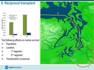 8. Reciprocal transplant
Test following effects on marine survival
 Population
 Location
 1st segment
 2nd segment
 Translocation (nuisance)
41
B1
C
B2
D
E
A2
A1
 