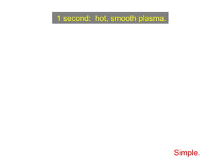 1 second:  hot, smooth plasma. Simple. 