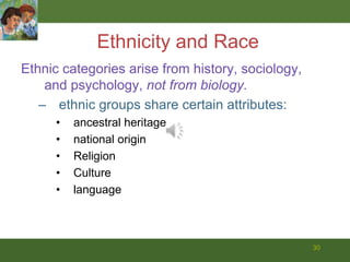 28Five Characteristics of Development4. Multiculturalthe patterns of behavior that are passed from one generation to the nextany group may have its own culture—valuescustomsclothesdwellingscuisineassumptionspeople are influenced by more than one culture