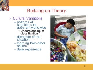 Building on Theory Cultural Variations patterns of cognition are apparent worldwide Understanding of classification demands of the situation learning from other sellers daily experience 