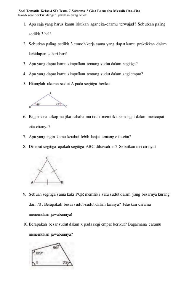 Berikut soal tematik kelas 4 sd tema 7 subtema 1