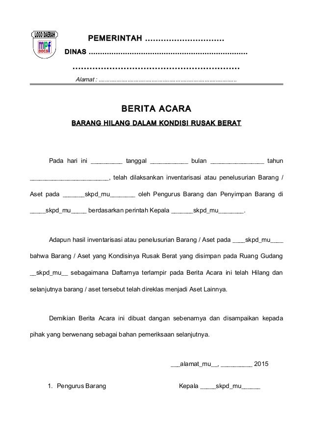 Contoh Surat Pengaduan Barang Hilang