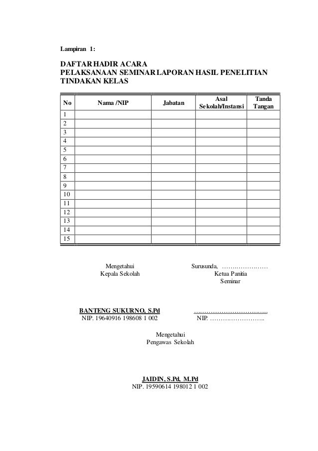 Daftar Hadir Seminar Ptk Kunci Soal Lengkap