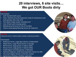 20 interviews, 6 site visits…
                                We got OUR Boots dirty
Mowing
Interviewed:
• Golf: Stanford ...