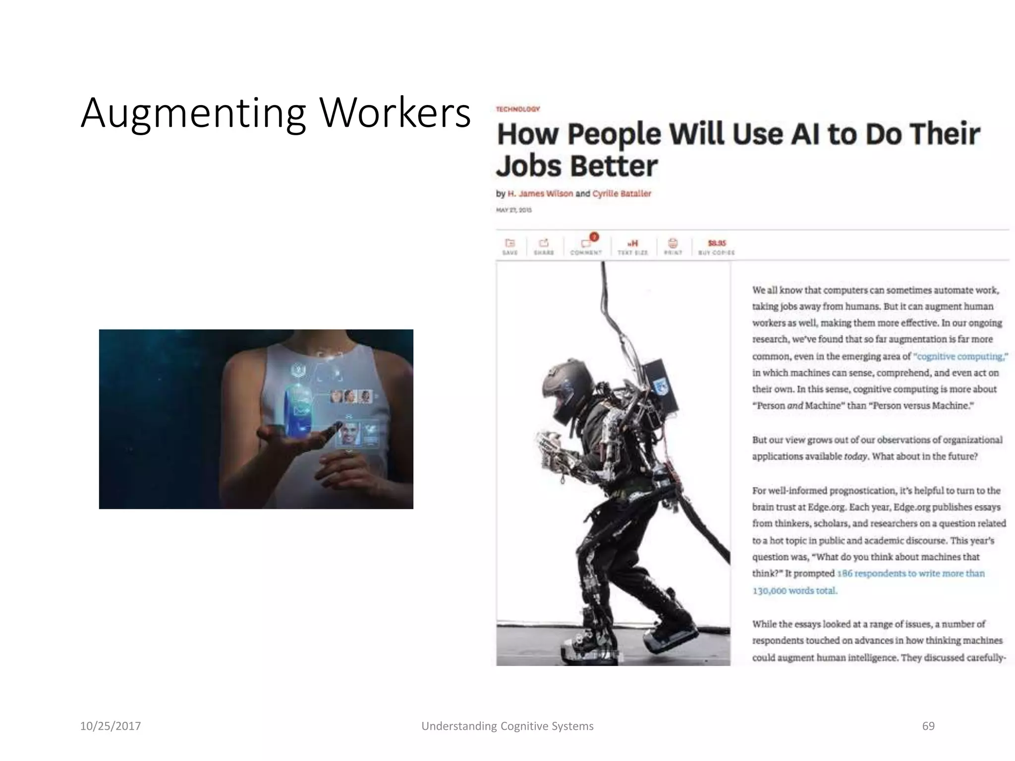Augmenting Workers
10/25/2017 Understanding Cognitive Systems 69
 