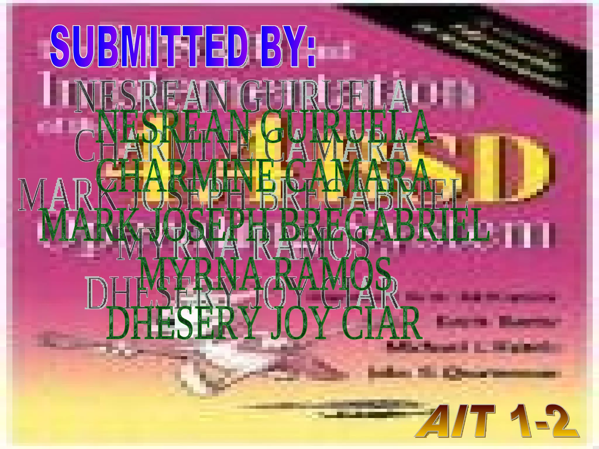 SUBMITTED BY: NESREAN GUIRUELA CHARMINE CAMARA MARK JOSEPH BREGABRIEL MYRNA RAMOS DHESERY JOY CIAR AIT 1-2 