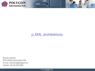 p.XML architektúra




Berkes András
POLYGON Informatikai Kft.
E-mail: aberkes@polygon.hu
Telefon: 06-30-239-4087

1
 