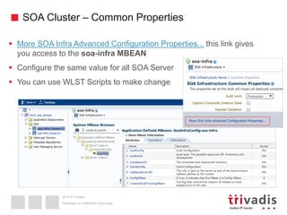 2015 © Trivadis
SOA Cluster – Common Properties
 More SOA Infra Advanced Configuration Properties... this link gives
you access to the soa-infra MBEAN
 Configure the same value for all SOA Server
 You can use WLST Scripts to make change
Überleben im OSB/SOA-Dschungel
 
