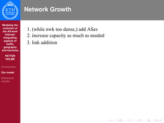 Modeling the
evolution of
the AS-level
Internet:
Integrating
aspects of
trafﬁc,
geography
and economy
PETTER
HOLME
Introdu...